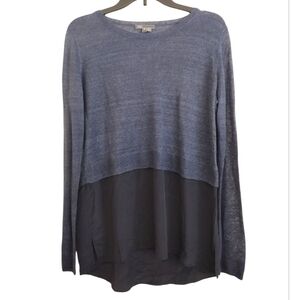 Vince Lightweight Blue Colorblock Knit Long Sleeve Top Size Medium